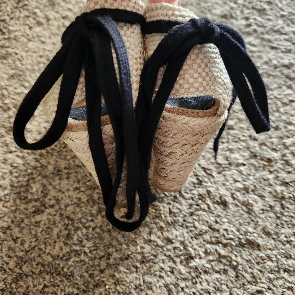 Free People Black Espadrille Wedge Sandals with Natural Rope Heel